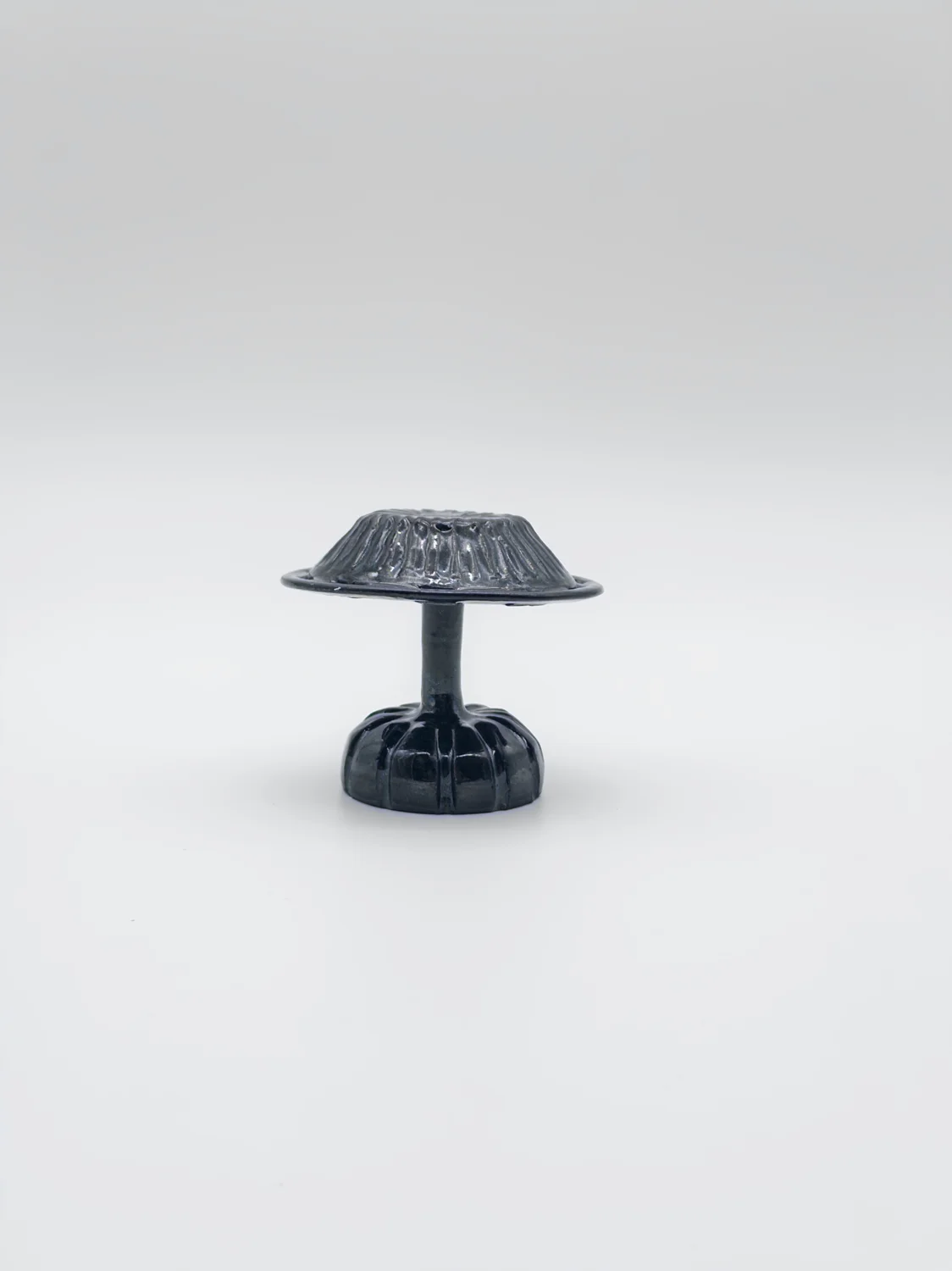 Dark glazed mushroom-shaped earring holder, view 2